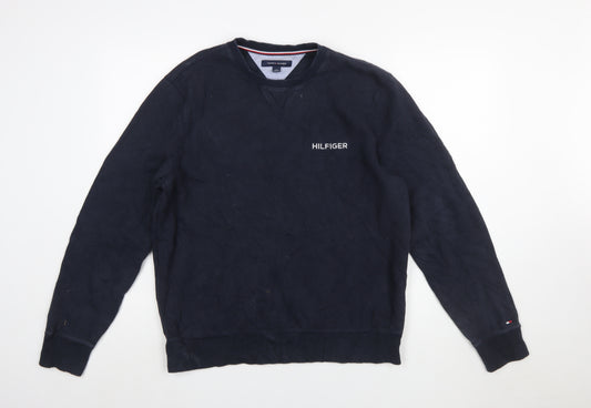 Tommy Hilfiger Men’s Navy Blue Logo Crew Neck Sweatshirt L