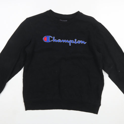 Champion Boys Black Pullover Sweatshirt L Logo Fleece Crew Neck