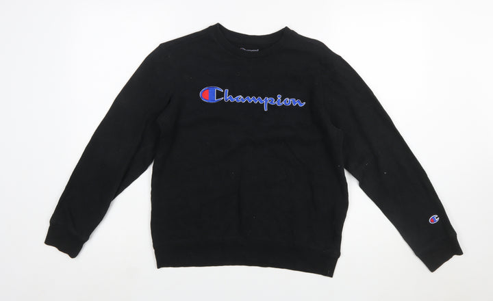 Champion Boys Black Pullover Sweatshirt L Logo Fleece Crew Neck