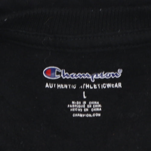 Champion Boys Black Pullover Sweatshirt L Logo Fleece Crew Neck