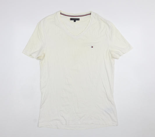 Tommy Hilfiger Men's Ivory V-Neck Short Sleeve Cotton T-Shirt L