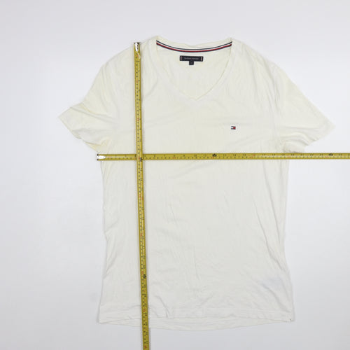 Tommy Hilfiger Men's Ivory V-Neck Short Sleeve Cotton T-Shirt L