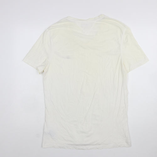 Tommy Hilfiger Men's Ivory V-Neck Short Sleeve Cotton T-Shirt L