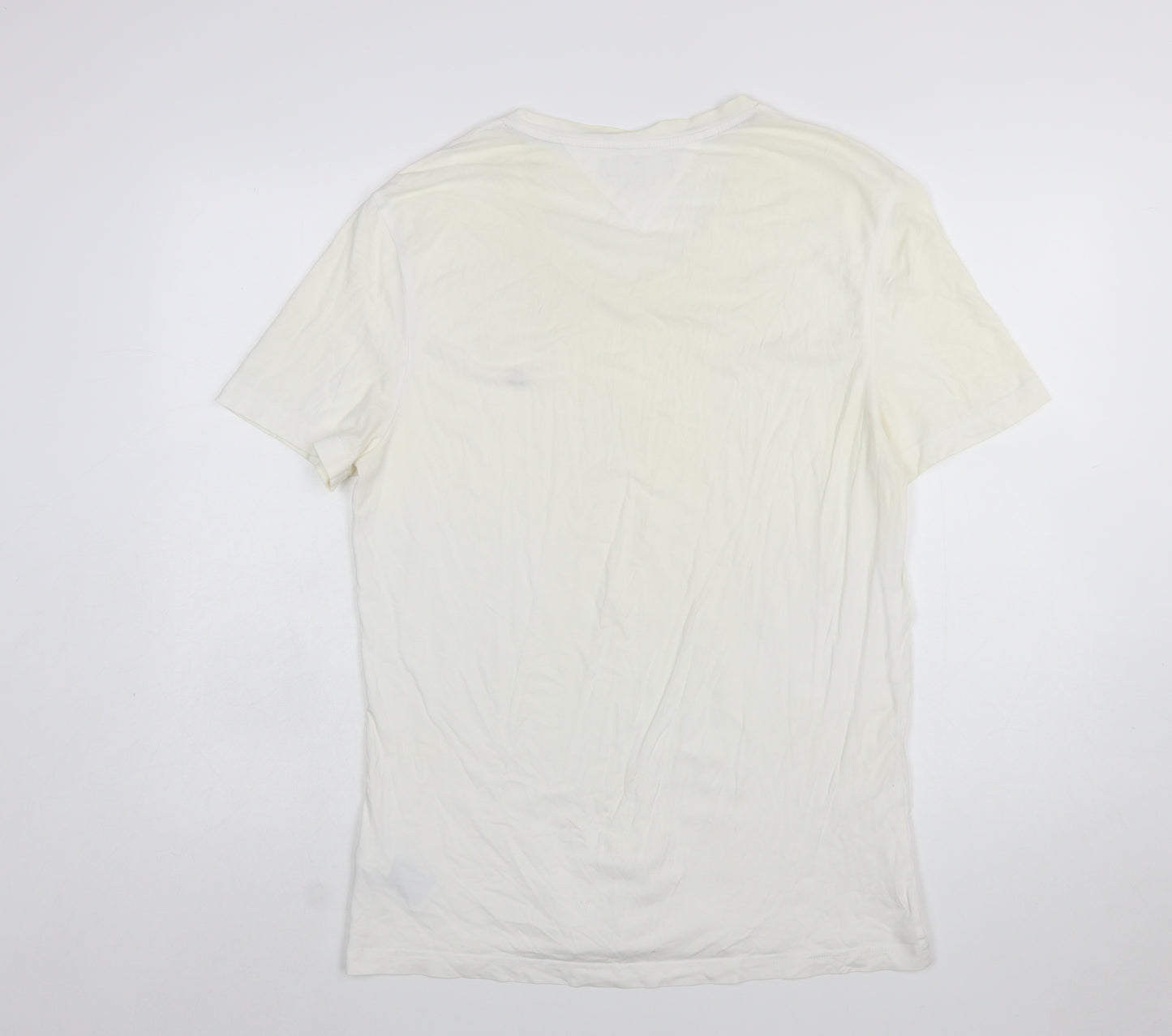 Tommy Hilfiger Men's Ivory V-Neck Short Sleeve Cotton T-Shirt L