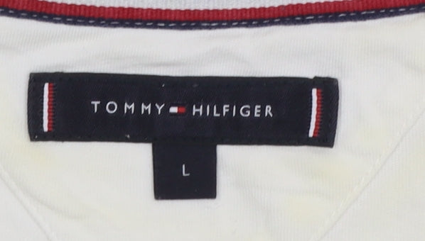 Tommy Hilfiger Men's Ivory V-Neck Short Sleeve Cotton T-Shirt L
