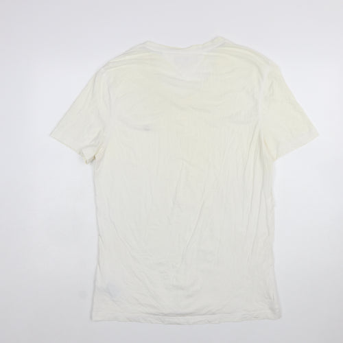Tommy Hilfiger Men's Ivory V-Neck Short Sleeve Cotton T-Shirt L