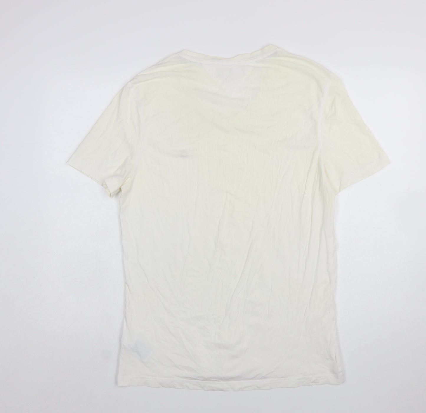 Tommy Hilfiger Men's Ivory V-Neck Short Sleeve Cotton T-Shirt L