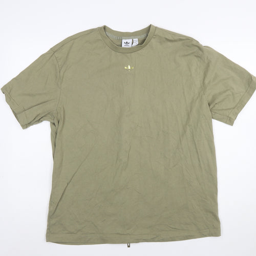 Adidas Womens Green Cotton Zip Back Relaxed Fit T-Shirt Size 16