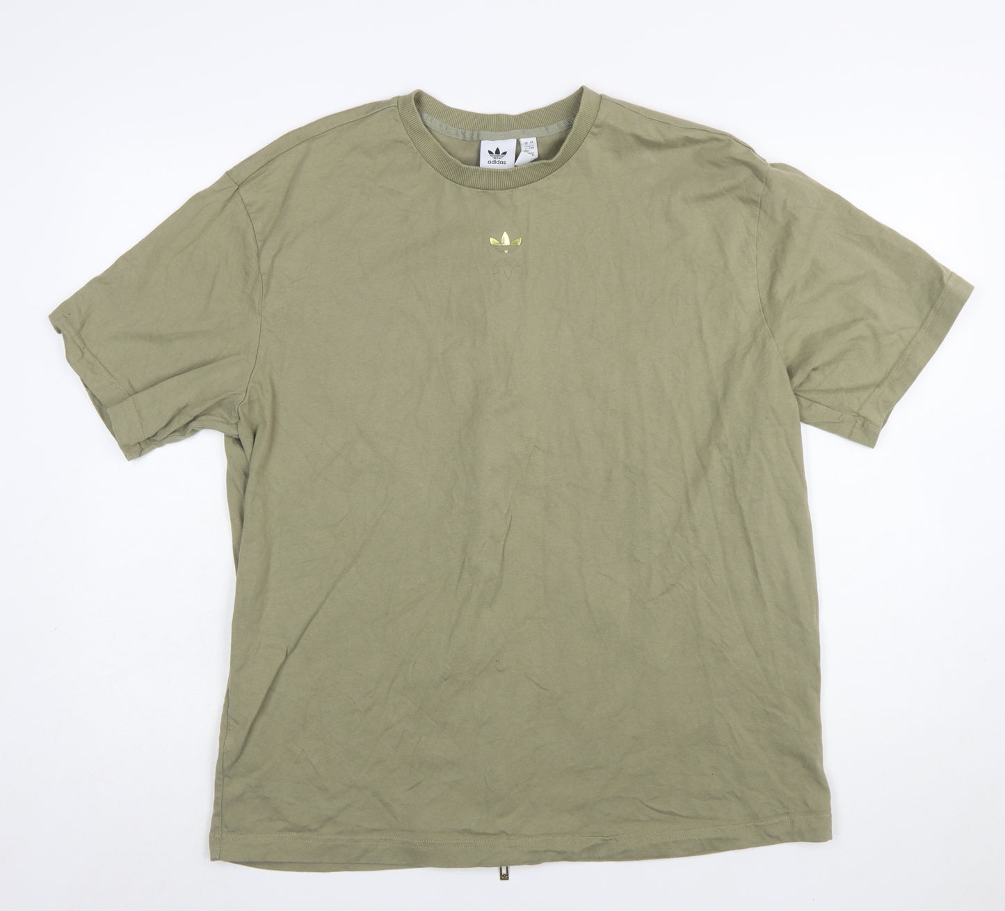 Adidas Womens Green Cotton Zip Back Relaxed Fit T-Shirt Size 16