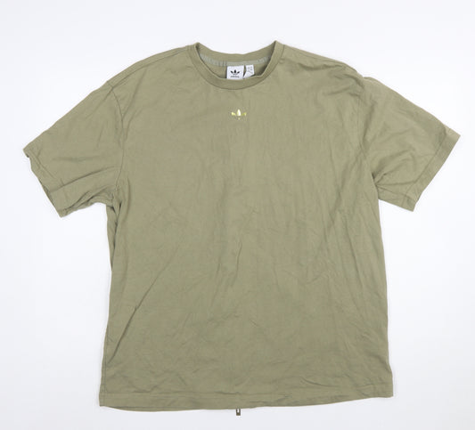 Adidas Womens Green Cotton Zip Back Relaxed Fit T-Shirt Size 16