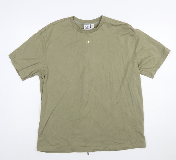 Adidas Womens Green Cotton Zip Back Relaxed Fit T-Shirt Size 16