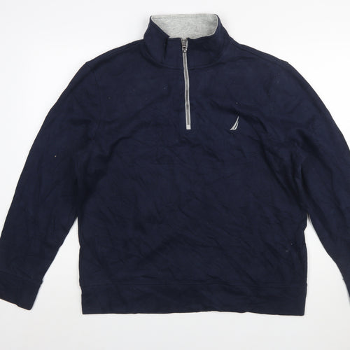 Nautica Men's Blue 1/4 Zip Mock Neck Pullover Sweatshirt L