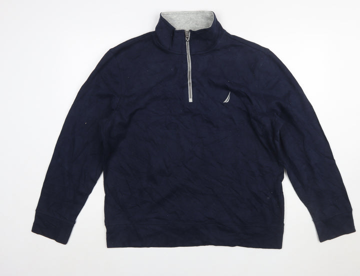 Nautica Men's Blue 1/4 Zip Mock Neck Pullover Sweatshirt L