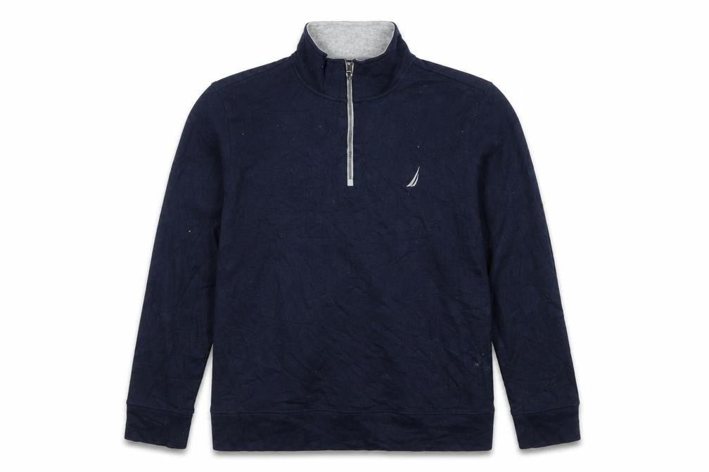 Front view of Nautica Men's Blue 1/4 Zip Mock Neck Pullover Sweatshirt L