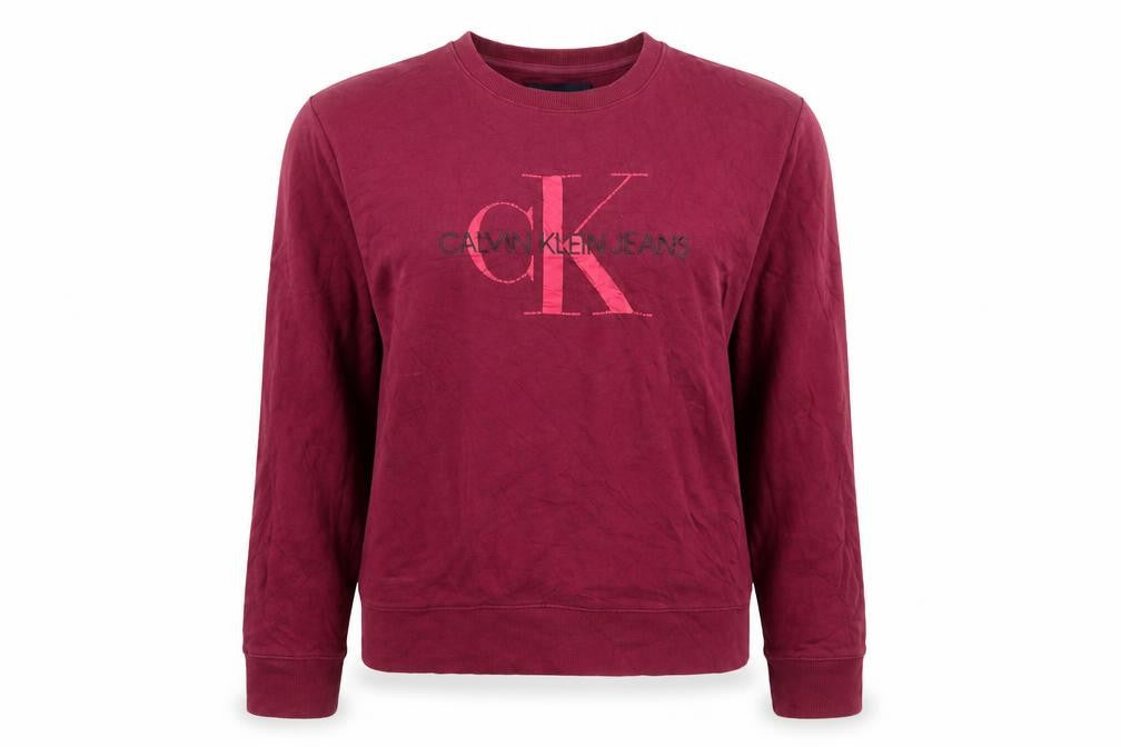 Front view of Calvin Klein Jeans Women’s Red Cotton Pullover Sweatshirt, size M