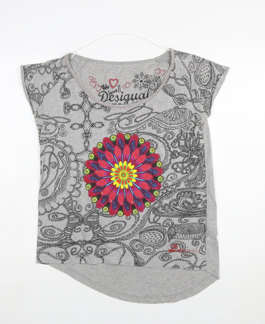 Desigual Womens Grey Floral Print Short Sleeve T-Shirt Size S