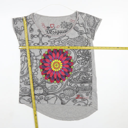 Desigual Womens Grey Floral Print Short Sleeve T-Shirt Size S