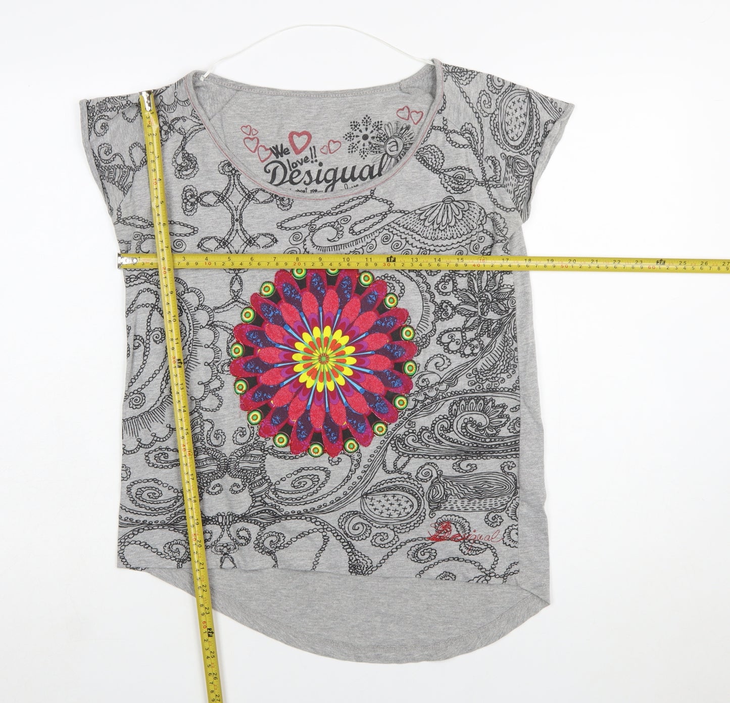 Desigual Womens Grey Floral Print Short Sleeve T-Shirt Size S