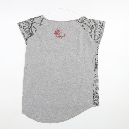 Desigual Womens Grey Floral Print Short Sleeve T-Shirt Size S