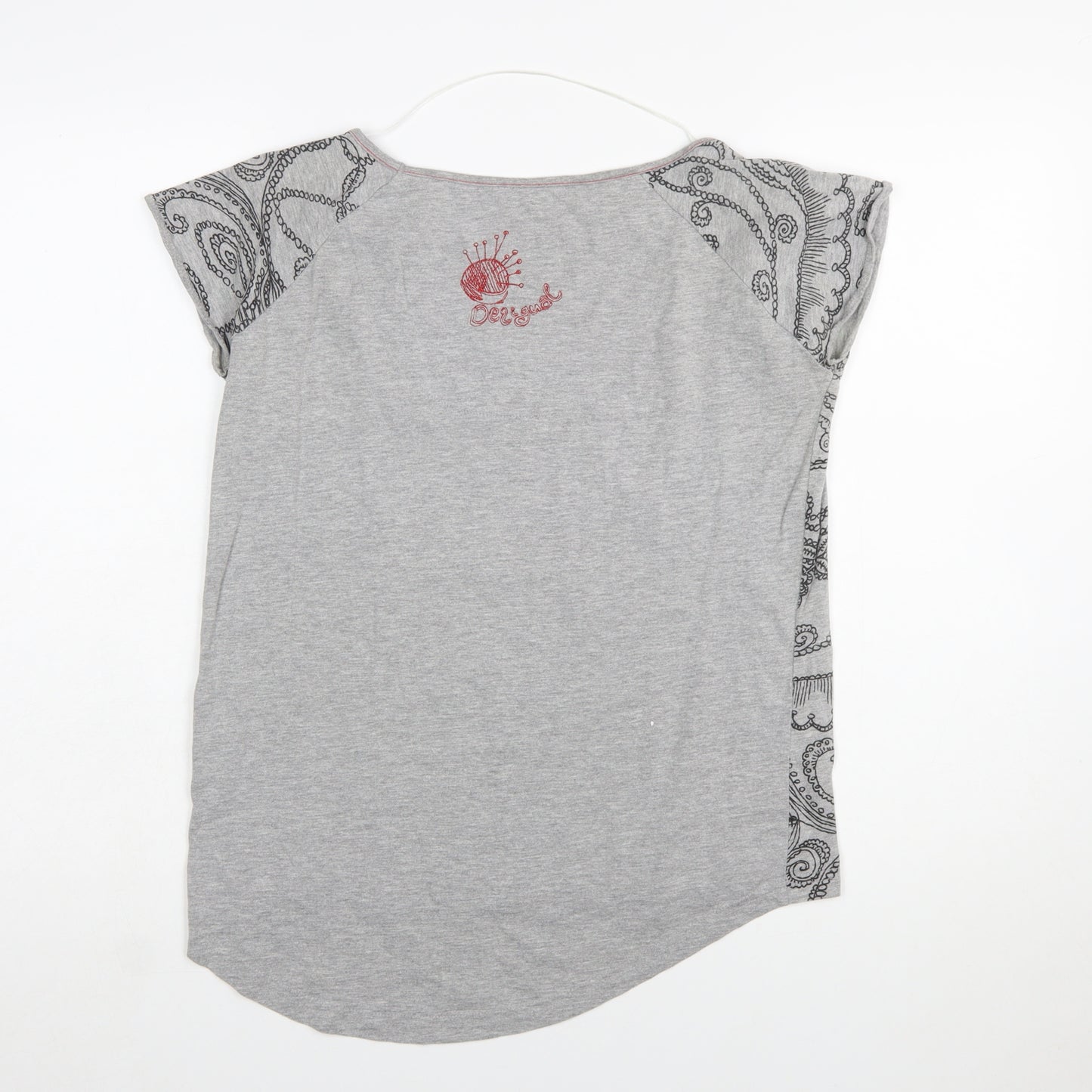 Desigual Womens Grey Floral Print Short Sleeve T-Shirt Size S