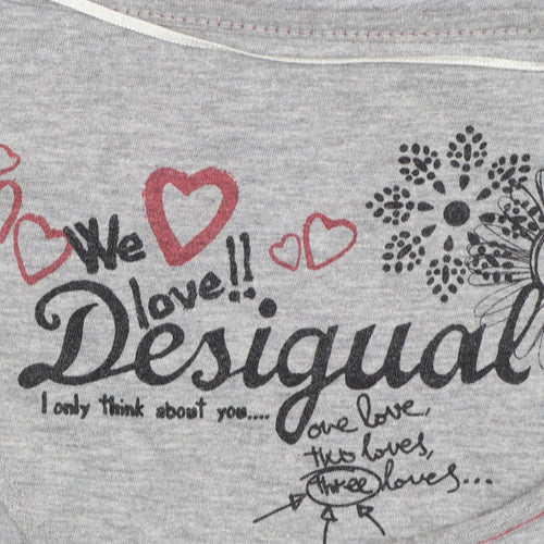 Desigual Womens Grey Floral Print Short Sleeve T-Shirt Size S