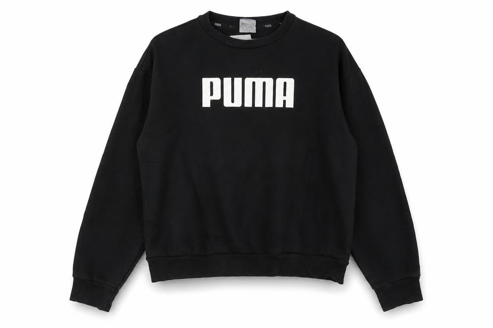 Front view of Puma Women's Black Logo Crew Neck Pullover Sweatshirt, size 10
