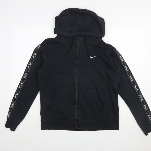 Nike Women Black Full Zip Hoodie Small Hooded Logo Tape Design