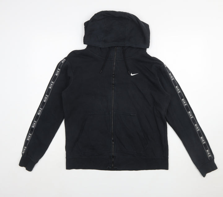 Nike Women Black Full Zip Hoodie Small Hooded Logo Tape Design