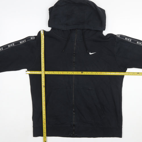 Nike Women Black Full Zip Hoodie Small Hooded Logo Tape Design