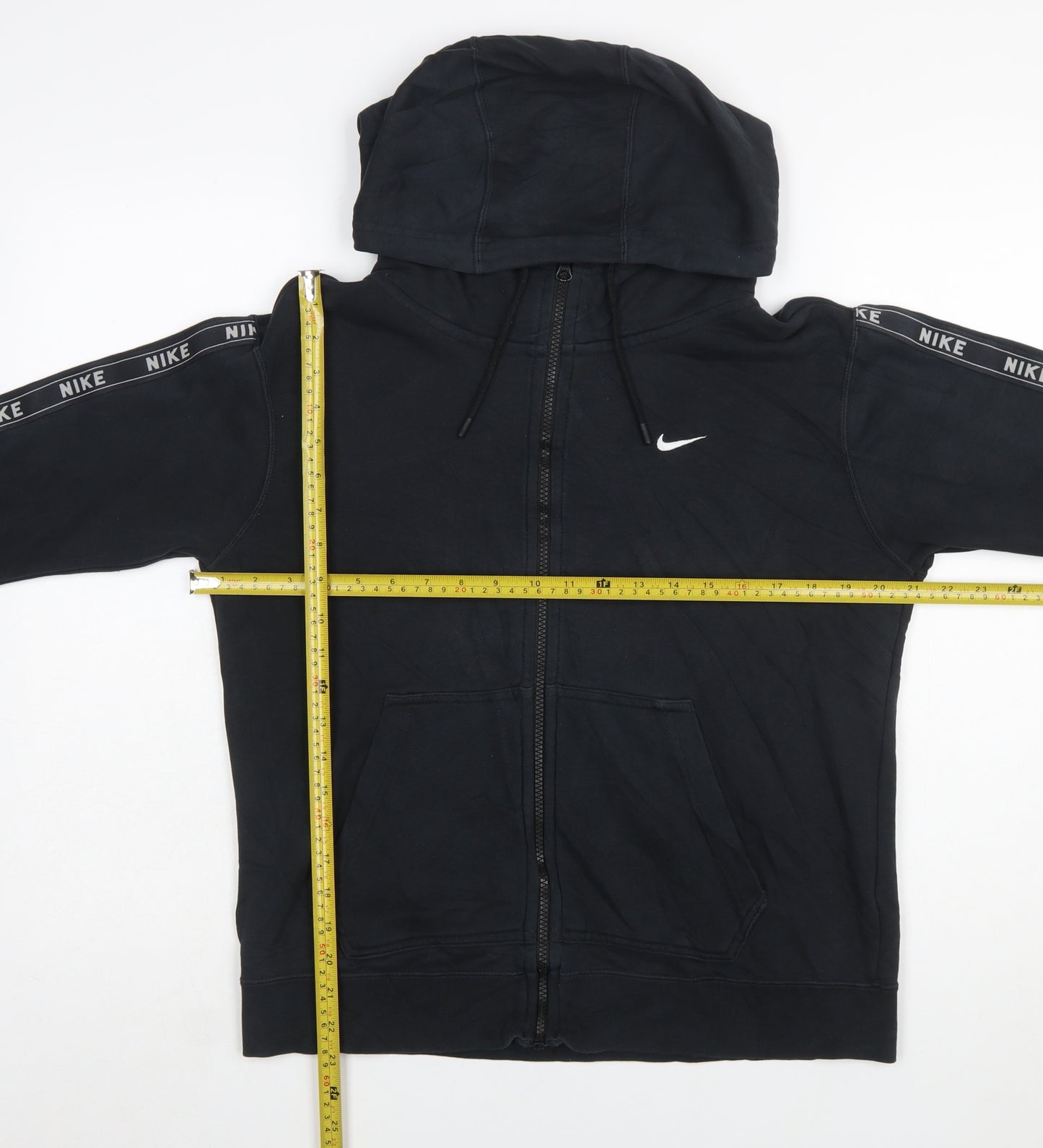 Nike Women Black Full Zip Hoodie Small Hooded Logo Tape Design
