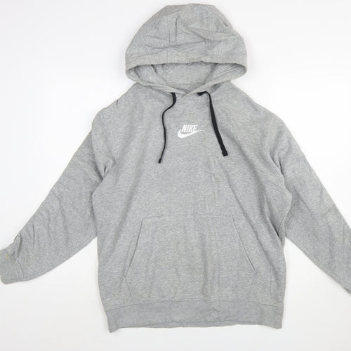 Nike Women Grey Pullover Hoodie Size M Logo Embroidered Sweatshirt