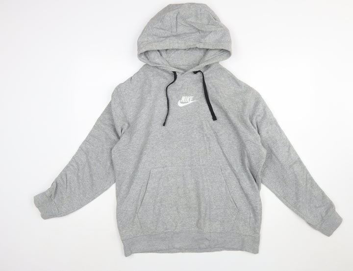 Nike Women Grey Pullover Hoodie Size M Logo Embroidered Sweatshirt