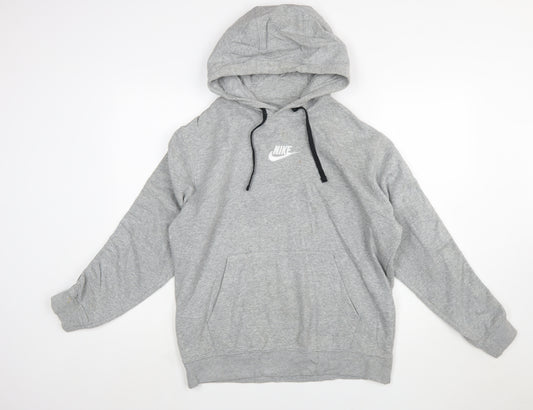 Nike Women Grey Pullover Hoodie Size M Logo Embroidered Sweatshirt