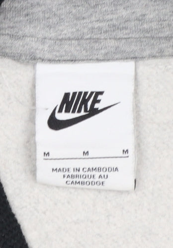 Nike Women Grey Pullover Hoodie Size M Logo Embroidered Sweatshirt