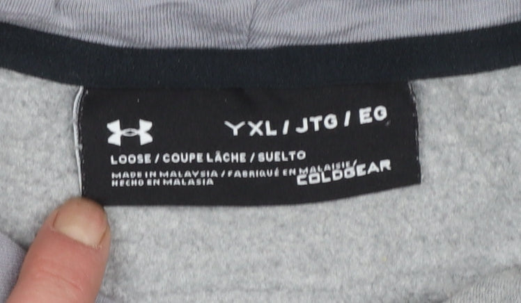 Under Armour Boys Grey XL Pullover Hoodie with Logo ColdGear Fleece