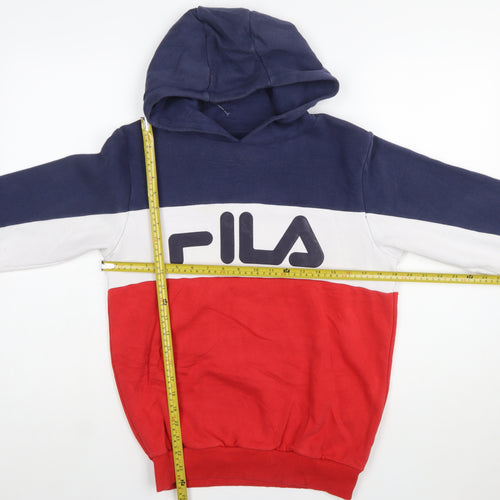 FILA Boys Blue Red White Pullover Hoodie 13-15 Years Colourblock Cotton Blend