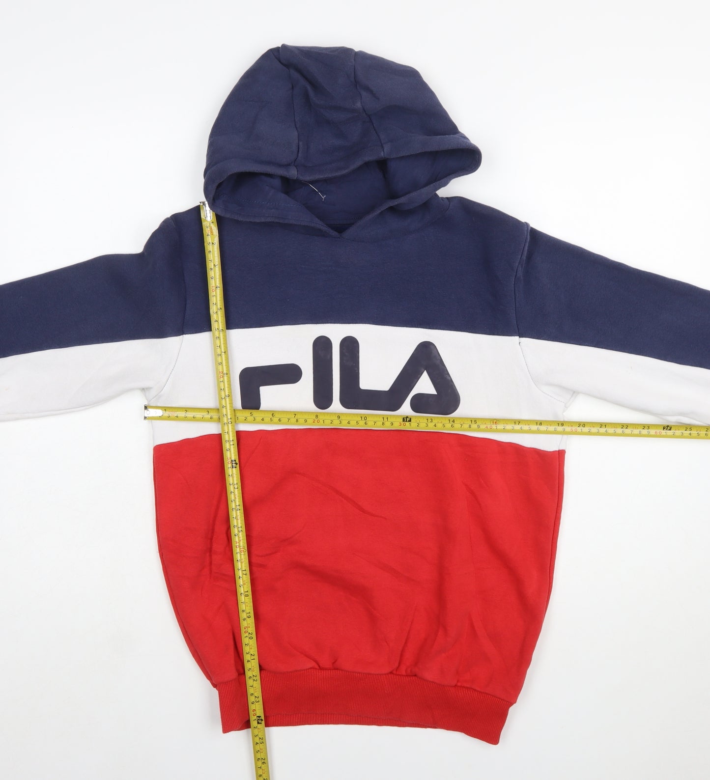 FILA Boys Blue Red White Pullover Hoodie 13-15 Years Colourblock Cotton Blend