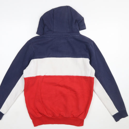 FILA Boys Blue Red White Pullover Hoodie 13-15 Years Colourblock Cotton Blend