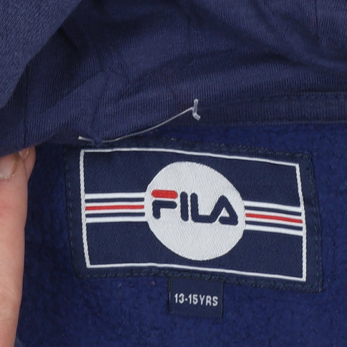 FILA Boys Blue Red White Pullover Hoodie 13-15 Years Colourblock Cotton Blend
