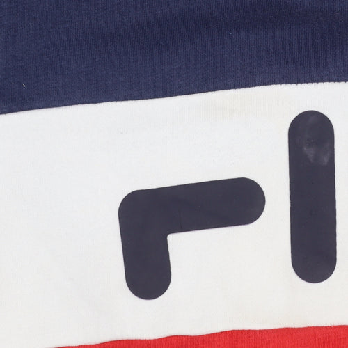 FILA Boys Blue Red White Pullover Hoodie 13-15 Years Colourblock Cotton Blend