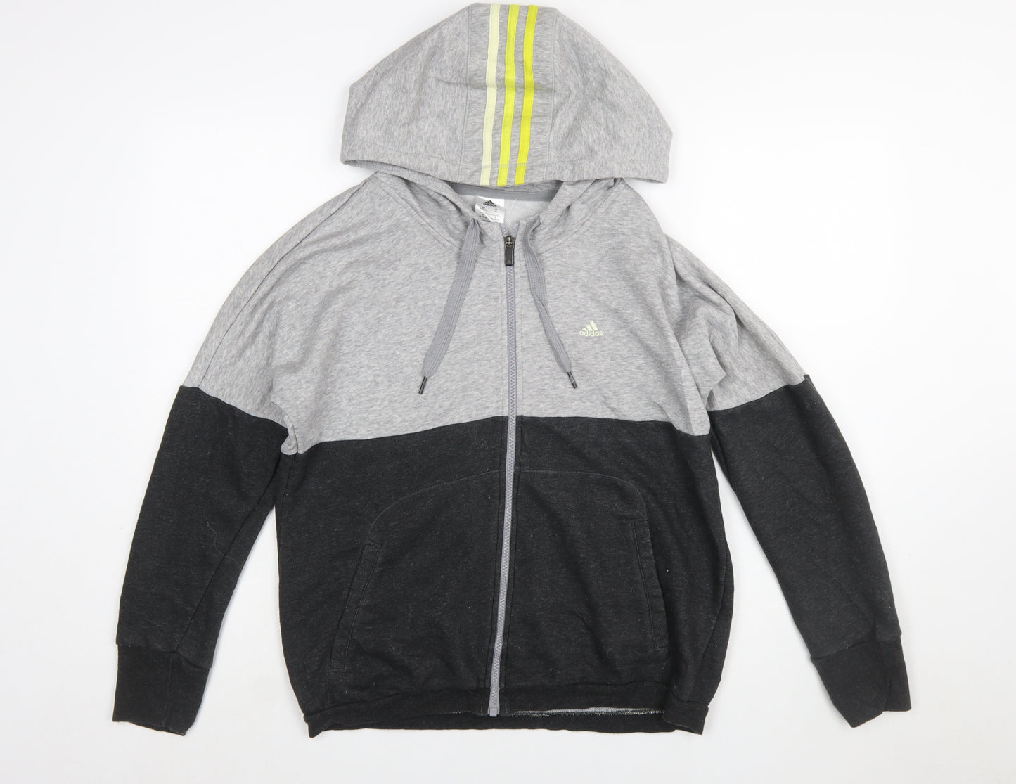 Adidas Womens Grey Black Full Zip Hoodie Size M 12-14 Colourblock