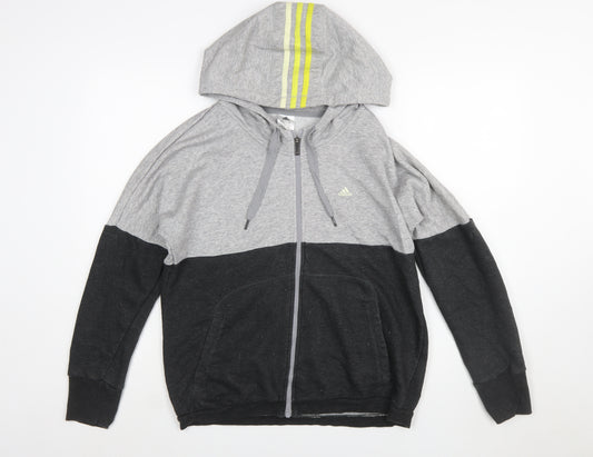 Adidas Womens Grey Black Full Zip Hoodie Size M 12-14 Colourblock