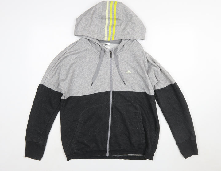 Adidas Womens Grey Black Full Zip Hoodie Size M 12-14 Colourblock