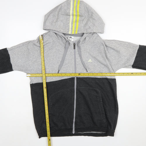 Adidas Womens Grey Black Full Zip Hoodie Size M 12-14 Colourblock
