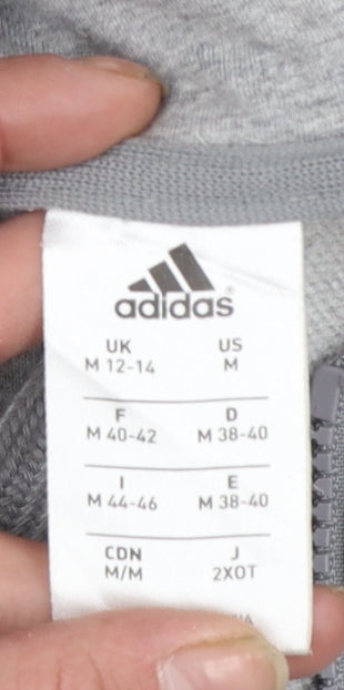 Adidas Womens Grey Black Full Zip Hoodie Size M 12-14 Colourblock