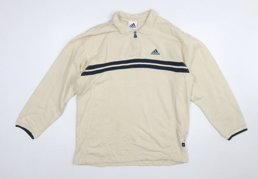 Adidas Men Beige 1/2 Zip Collared Sweatshirt Size M Vintage Sports Top