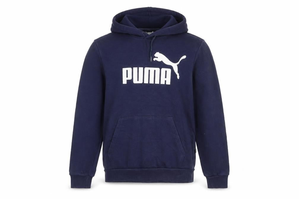 Front view of Puma Men's Blue Pullover Hoodie S Regular Fit Logo Sportswear