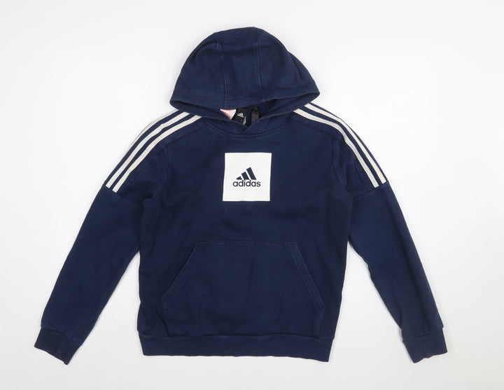 Adidas Boys Navy Blue Pullover Hoodie 13-14 Years Cotton Blend