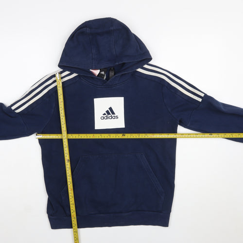 Adidas Boys Navy Blue Pullover Hoodie 13-14 Years Cotton Blend