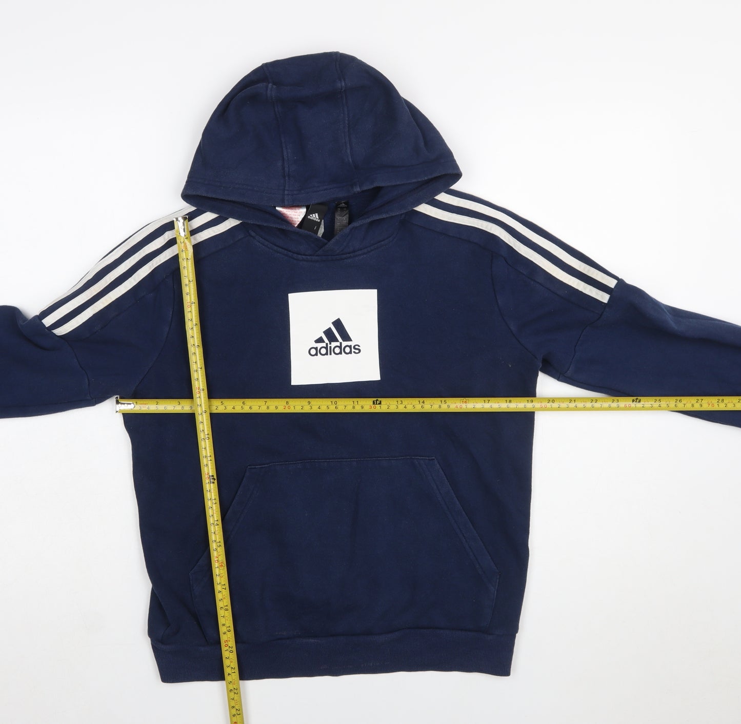 Adidas Boys Navy Blue Pullover Hoodie 13-14 Years Cotton Blend